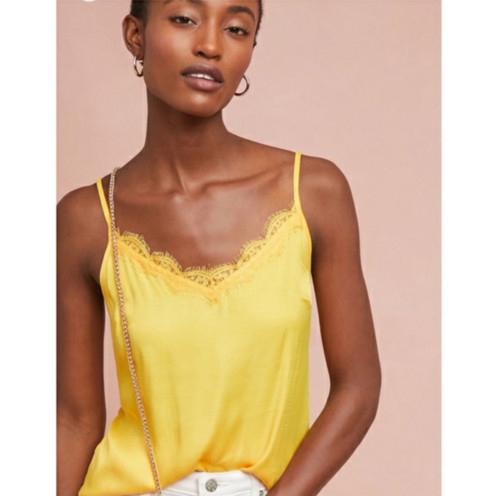 Anthro Floreat canary yellow silky camisole small